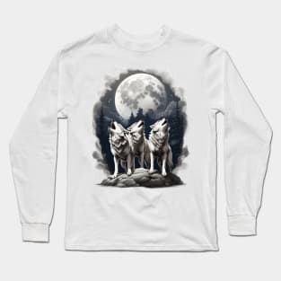 Three Wolves Howling At The Moon Long Sleeve T-Shirt